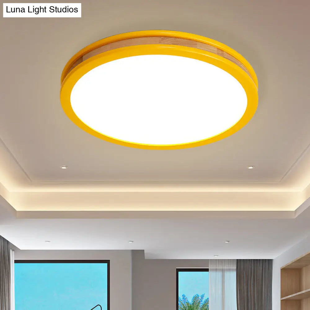 DecorBites™ DecorBites™ Yellow Round Flushmount LED Wood Ceiling Light for Bedroom - 12"/16" Dia