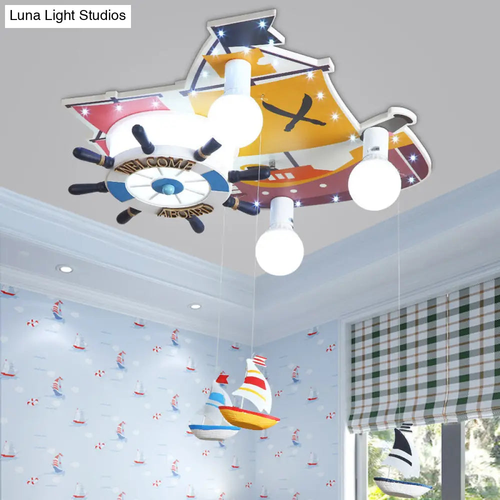 DecorBites™ DecorBites™ Yellow Wooden Ceiling Flush Mount Pendant Light with Cartoon Rudder Design