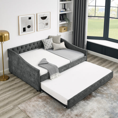 El Sofá Cama de Tamaño Completo Cuenta con una Cama Sofá Tapizada con Tachuelas de Tamaño Doble sobre Ruedas Plataformas No Disponibles - Temu