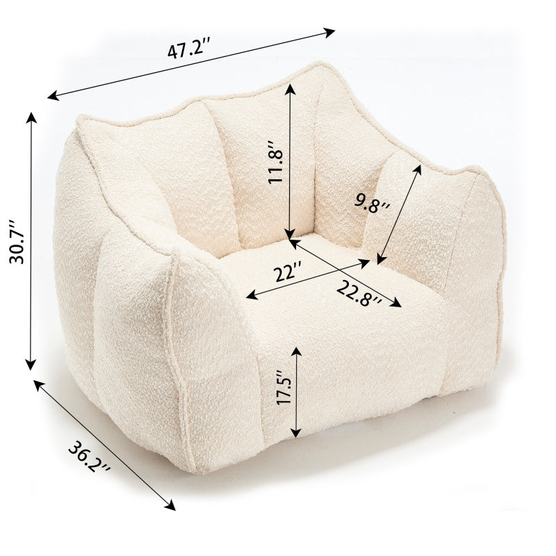 Compressed Plush Bean Bag Sofa Couch- High-Resilience Foam Filled, Ultra-Soft Boucle Lounge Chair For One Or Two People, Cozy Living Room Seating For Reading, Gaming & Relaxing, Space-Saving Vacuum