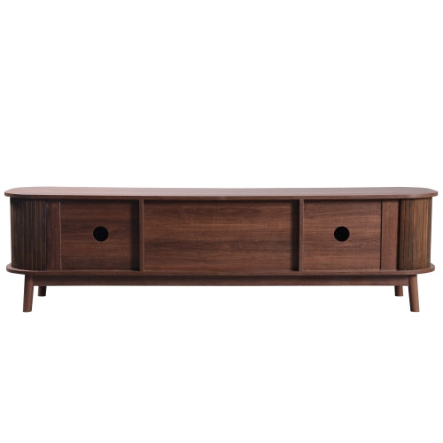 Mueble de TV de Ratán para TVs Hasta 75'', Consola de Medios Moderna Estilo Granja, Centro de Entretenimiento con Patas de Madera Maciza, Gabinete de TV para Sala de Estar, Cine en Casa
