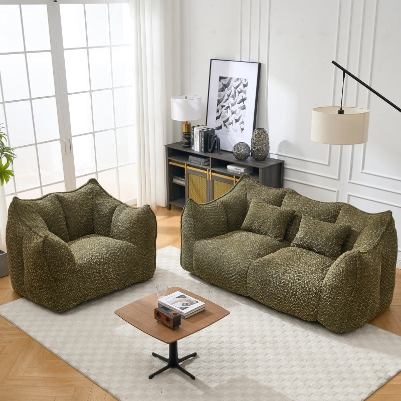 Compressed Plush Bean Bag Sofa Couch- High-Resilience Foam Filled, Ultra-Soft Boucle Lounge Chair For One Or Two People, Cozy Living Room Seating For Reading, Gaming & Relaxing, Space-Saving Vacuum