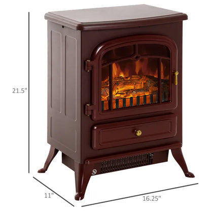 22" Electric Fireplace Heater, Freestanding Fire Place Stove With Realistic LED Flames And Logs, And Overheating Protection, 750W/1500W, Red
