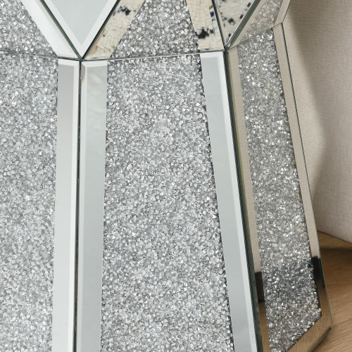 Trommelstil Couchtisch mit Spiegelkristall-Einlage, Polygonal Silber Dekortisch, Modernes Design Luxus Moderne Möbel, 20 Zoll Etwa 50 Zentimeter Niedriger Couchtisch, Geeignet für Wohnzimmer