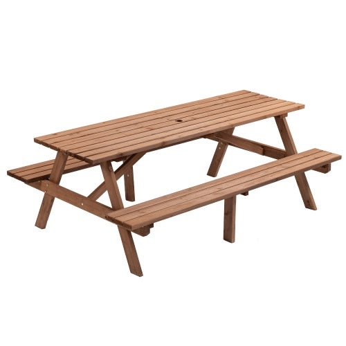 Wooden Picnic Table Outdoor Dining Space 8 Person