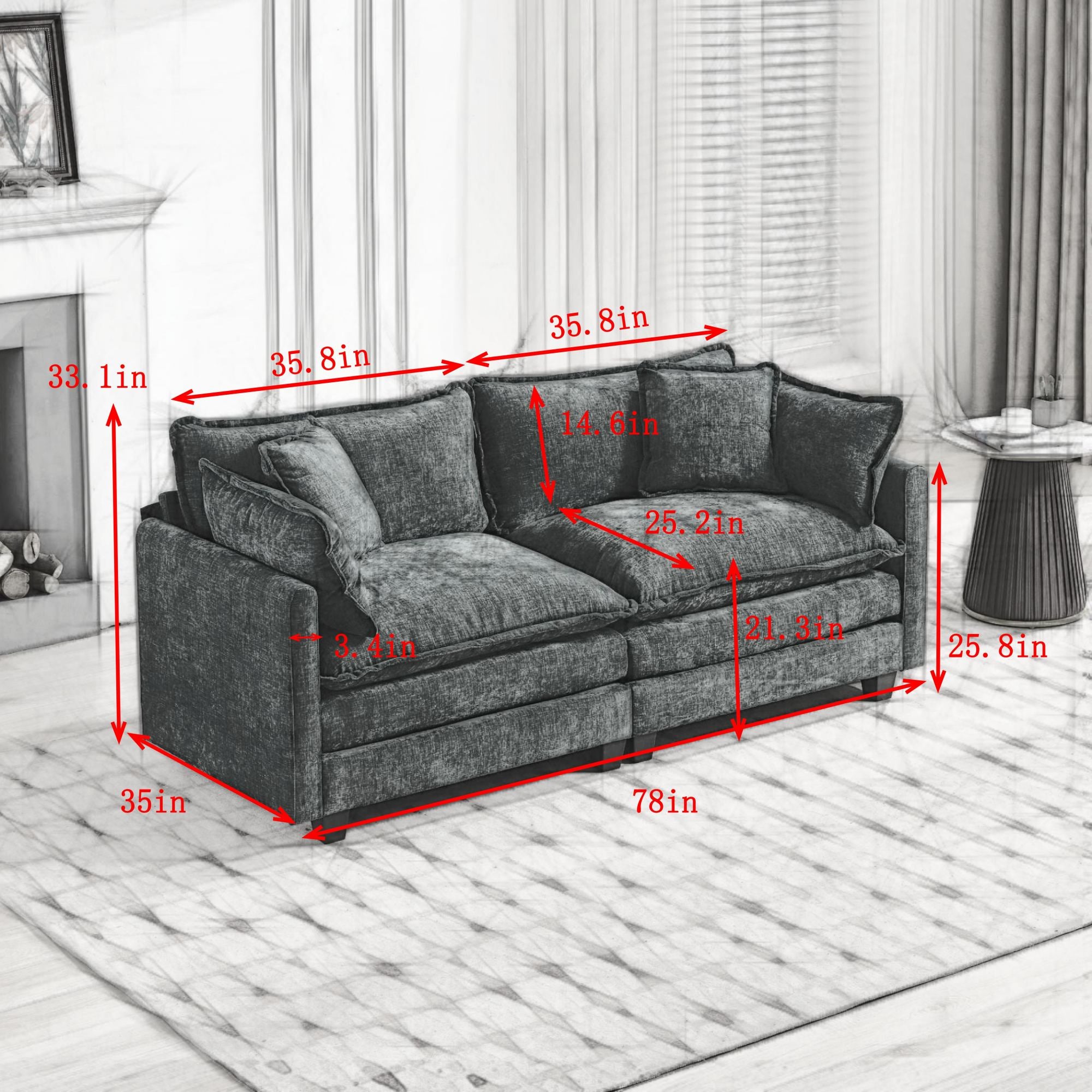 Sofá Nube Loveseat Otomana No Incluida, Sofá Seccional Moderno, Para Sala de Estar, Dormitorio y Apartamento, Cojín de Asiento Tapizado en Doble Capa Cómodo, Tejido de Chenilla Transpirable, Azul.SW5012BL
