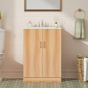 Un Mueble de Baño Moderno con una Pileta de Cerámica y un Armario de Almacenaje de Baño Independiente con un Conjunto Combinado de Lavabo