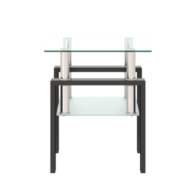 Mesa de Té de Vidrio Templado Moderno de 1 Pieza, Mesa de Café, Mesa Auxiliar, Mesa Cuadrada para Sala de Estar, Transparente Negra