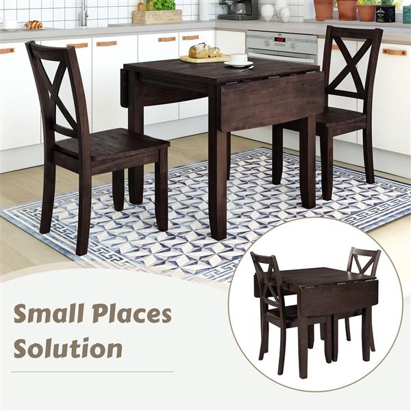 Conjunto de Mesa de Desayuno Plegable de Madera de 3 Piezas para Esquina de Comedor, Prohibido su Venta en la Plataforma Wayfair