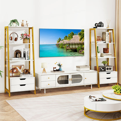 4-Tier Ladder Shelf With 2 Drawers 52.5 Inch Tall Freestanding Bookcase