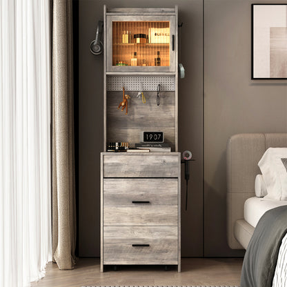 Gray Hemp Faced Particleboard With Triamine 2 Pull 1 Door 1 Flip LED 3 Tone Light Touch Mirror Dressing Table Set