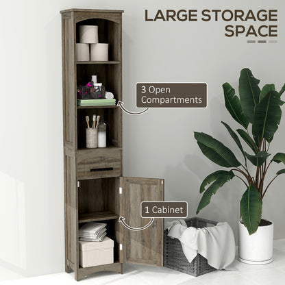 Farmhouse Tall Slim Bathroom Storage Cabinet with Recessed Drawer