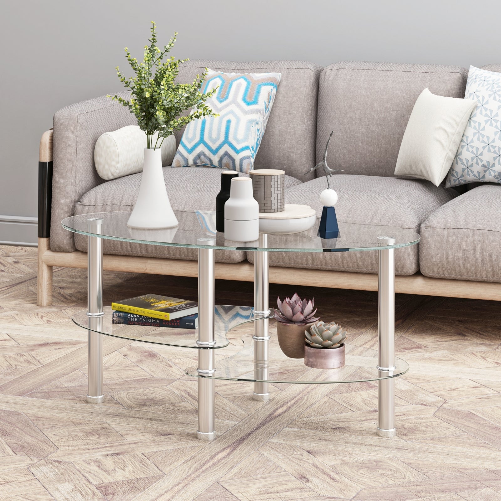 Glass Oval Coffee Table