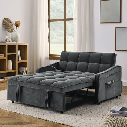 Loveseat Sofa Bed Pull-out, Adjustable Back, Arm Pockets, TypeC & USB Charging