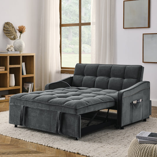 Loveseat Sofa Bed Pull-out, Adjustable Back, Arm Pockets, TypeC & USB Charging