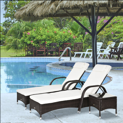 Outdoor Chaise Lounge Chair Set of 3 with Side Table