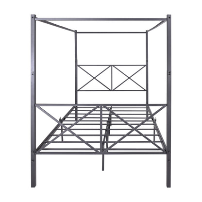 Metal Canopy Bed Frame, Platform Bed Frame With X Shaped Frame Full Black