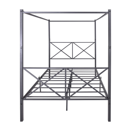 Black Metal Canopy Bed Sturdy Frame Design