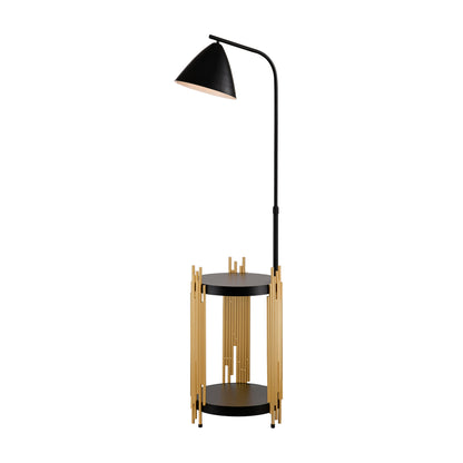 Luxury Shelves Floor Lamp For Living Room With Metal Lampshade, Standing Lamp Tall Industrial Floor Lamp Reading For Bedroom, Office E26 No Included Bulb -Matte Gold Matte Black