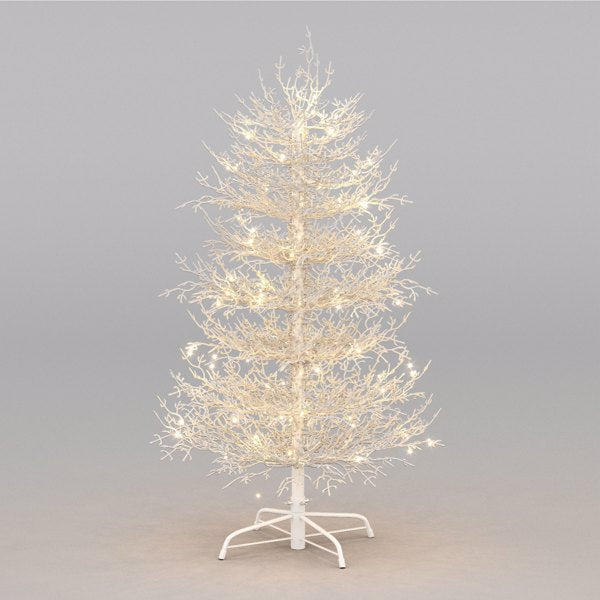 4FT Pre-lit Aspen Fir Artificial Christmas Tree, Hinged Xmas Tree 280 Snow Flocked Branch Tips, 230 Warm White LED Lights, Holiday Coral Christmas Tree For Home Party