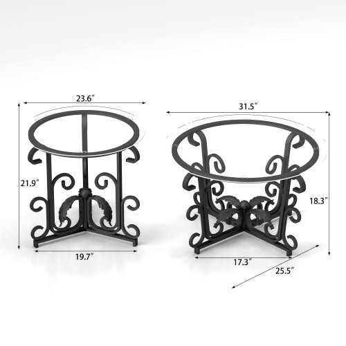 Juego de Mesa de Café de Superficie de Vidrio Templado de 3 Piezas Decoración Mesa de Café
