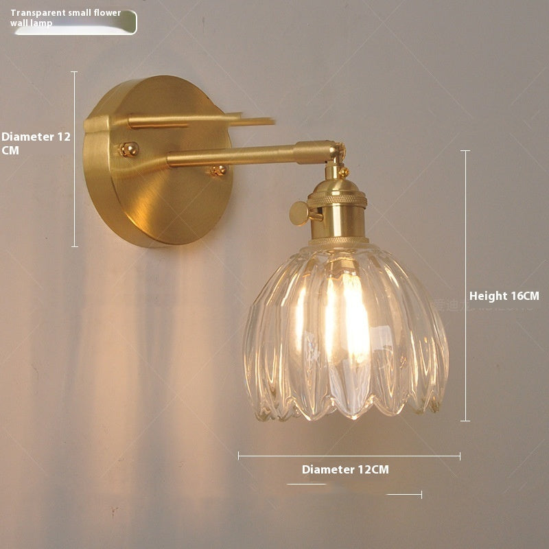 Retro Copper Glass Amber Little Flower Single-head Bedroom Simple Chandelier