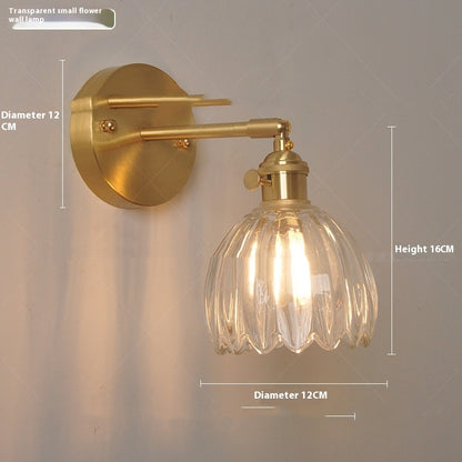 Retro Copper Glass Amber Little Flower Single-head Bedroom Simple Chandelier