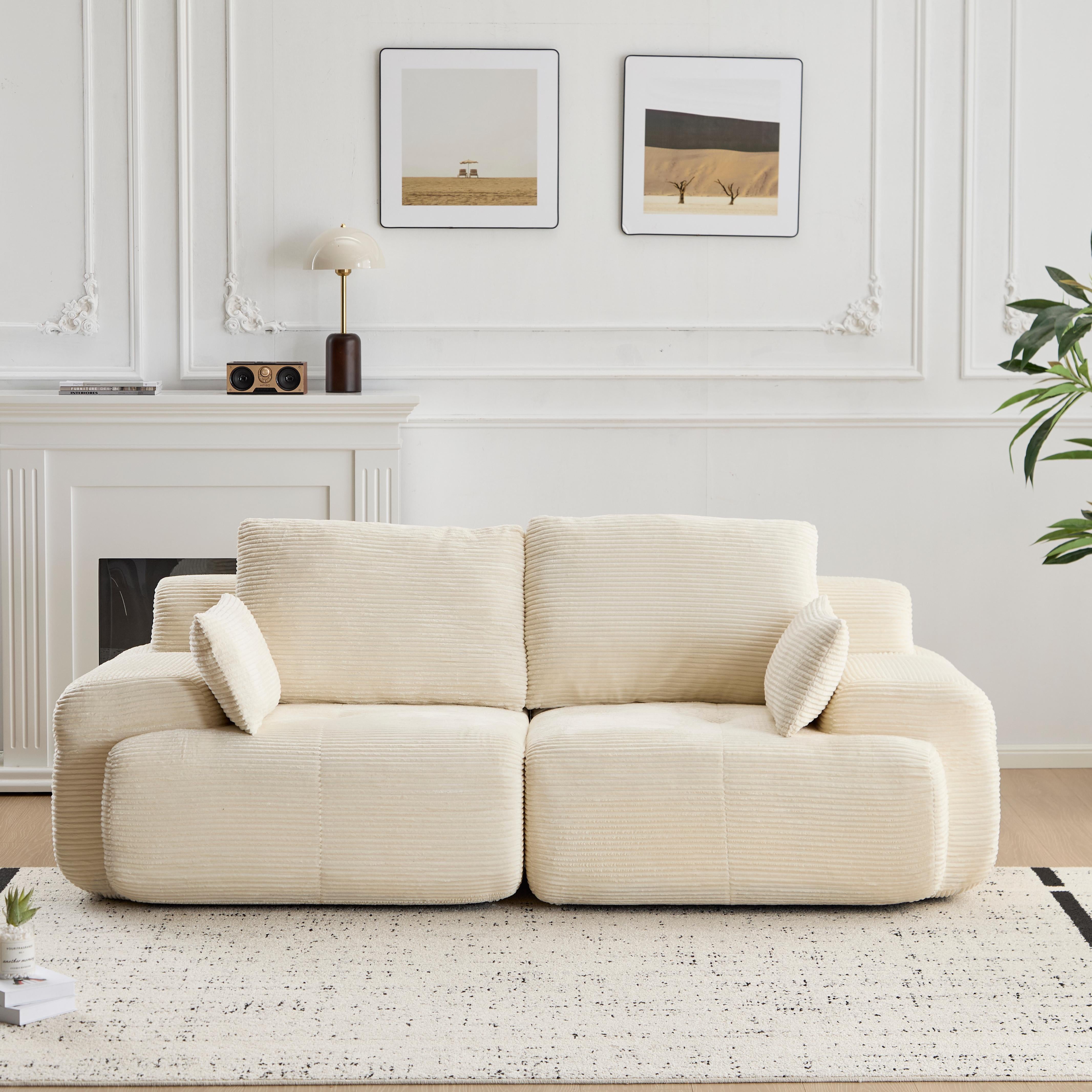 Sofá Comprimido de Espuma de Memoria Moderna, Sofá Seccional Grande de 2 Plazas para Sala de Estar, Sofá Seccional Modular Nube Amigable con Mascotas, Tela de Corduroy, Loveseat Extra Profundo, Sin Ensamblaje Requerido, Beige