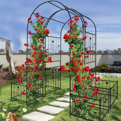 Metal Garden Arch With Two Plant Stands 79.5'' Wide X 86.6'' High Climbing Plants Support Rose Arch Outdoor Black