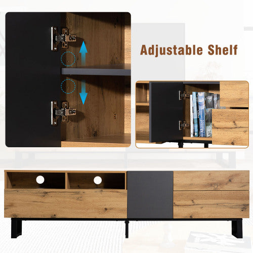 Mueble de TV Moderno para Televisor de 80'' con Doble Espacio de Almacenamiento, Mesa de Consola de Medios, Centro de Entretenimiento con Puerta Abatible para Sala de Estar