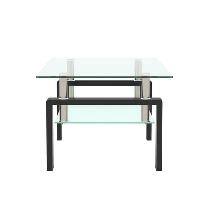 Rectangle Black Glass Coffee Table Modern Side Center Tables For Living Room
