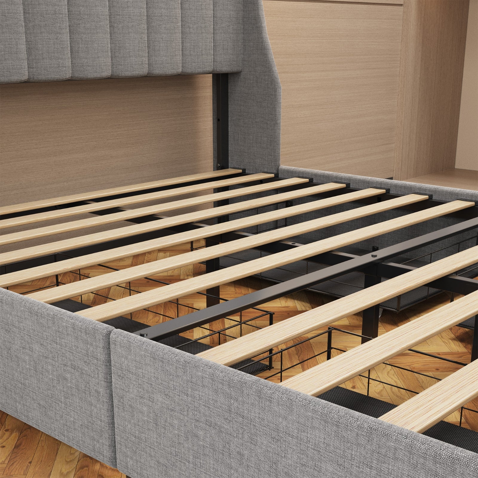 Gray Linen Wing Bed