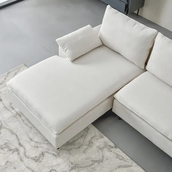 Sofá Seccional de Lino en Forma de L con Chaise a la Derecha, sala de estar, dormitorio, oficina.