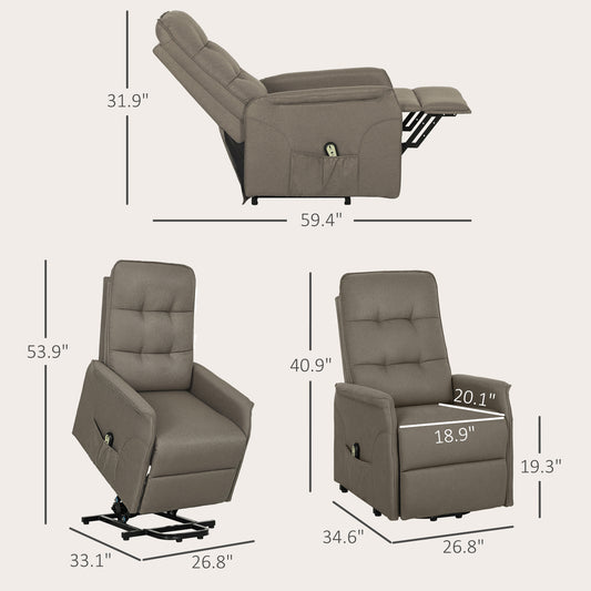 Power Lift Chair For Elderly, Fabric Recliner Sofa With Remote Control, Side Pockets, Quick Assembly, Coffee