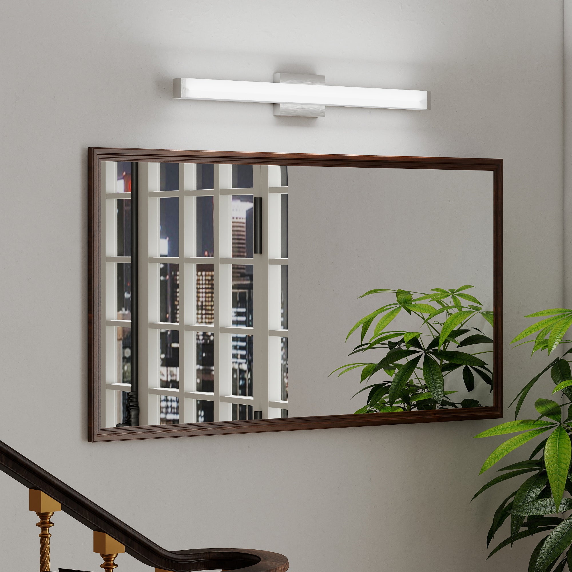 Luz de Tocador de Baño en Níquel Cepillado Cuadrada LED de 33 Pulgadas 18W 6000K Luz Blanca Fría Barra de Pared para Iluminación de Espejo