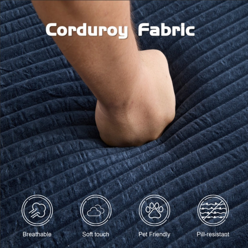 Sofá tipo Loveseat, Sofá cama con asiento profundo cómodo, Sofá moderno pequeño de terciopelo acanalado para sala de estar o dormitorio, Cojín reversible con almohadas, Sin necesidad de ensamblaje, Azul oscuro
