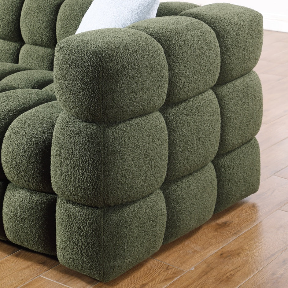 84.3 Length ,35.83inch Deepth ,human Body Structure For USA People, Marshmallow Sofa,boucle Sofa ,3 Seater, OLIVE GREEN BOUCLE