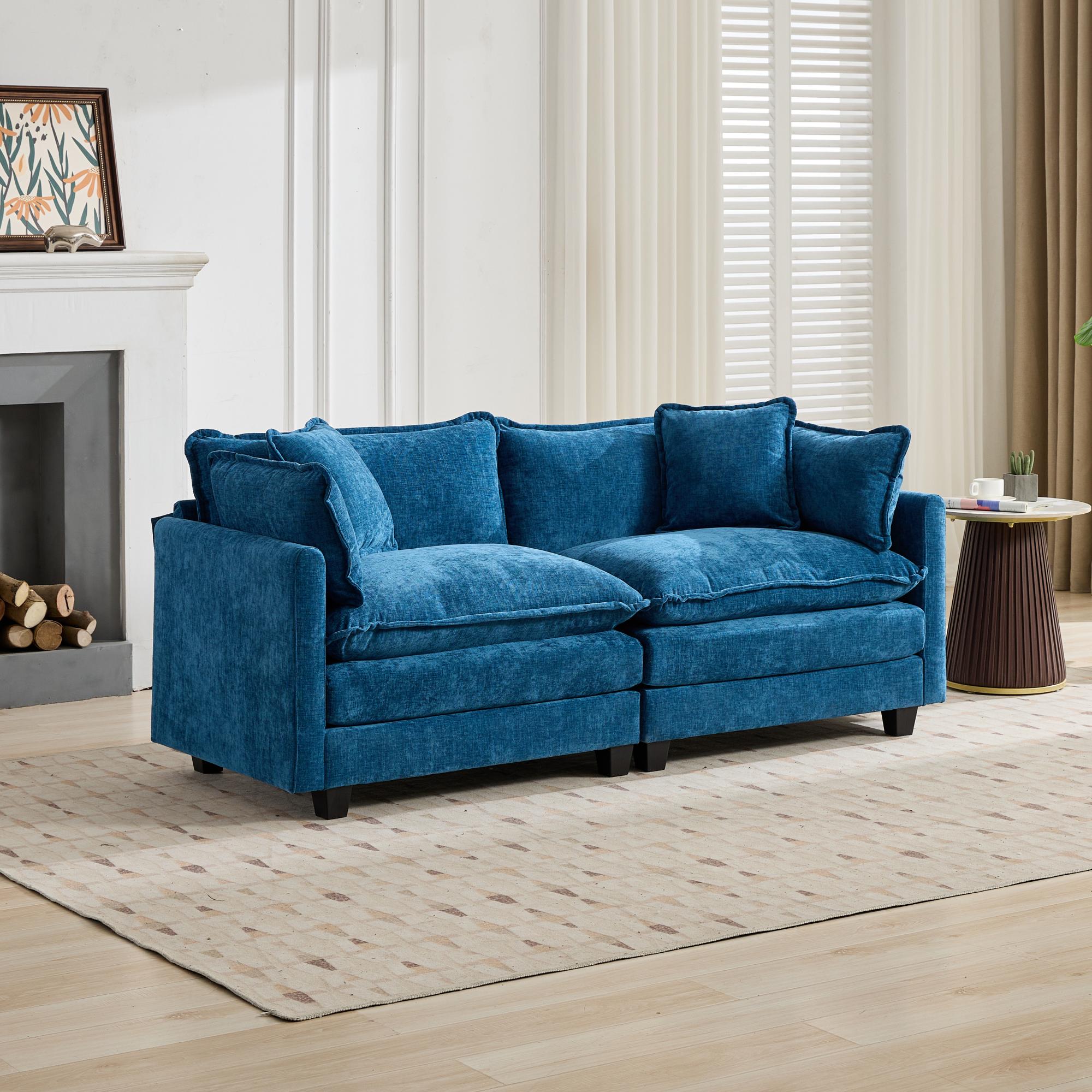 Sofá Nube Loveseat Otomana No Incluida, Sofá Seccional Moderno, Para Sala de Estar, Dormitorio y Apartamento, Cojín de Asiento Tapizado en Doble Capa Cómodo, Tejido de Chenilla Transpirable, Azul.SW5012BL