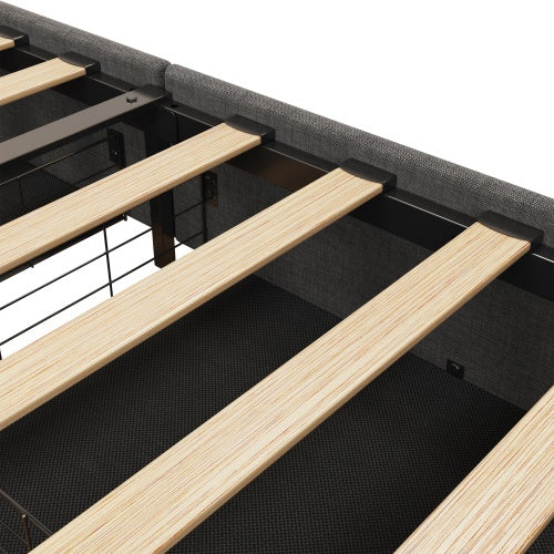 Estructura de Cama de Tamaño Completo con LED, 4 Cajones de Almacenamiento Portátiles Bajo la Cama, Diseño de Cabecero con Alas