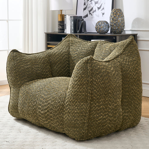 Compressed Plush Bean Bag Sofa Couch- High-Resilience Foam Filled, Ultra-Soft Boucle Lounge Chair For One Or Two People, Cozy Living Room Seating For Reading, Gaming & Relaxing, Space-Saving Vacuum