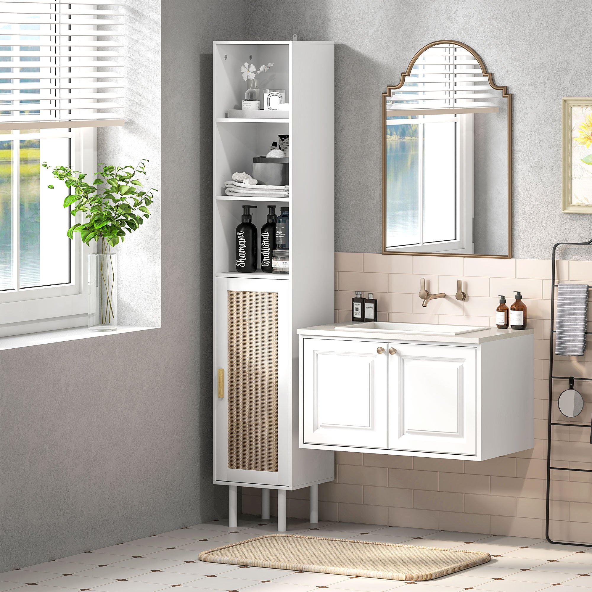 Rattan Door Bathroom Cabinet
