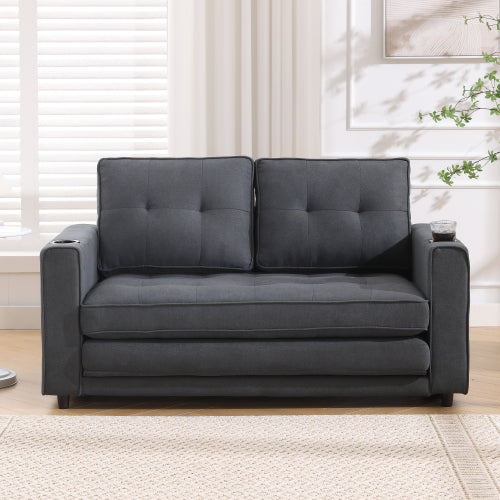 VIDEO Provided 3-in-1 Upholstered Futon Sofa Convertible Sofa Bed,Foldable Tufted Loveseat With Pull Out Sleeper Couch Bed
