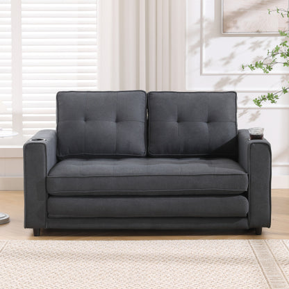 VIDEO Provided 3-in-1 Upholstered Futon Sofa Convertible Sofa Bed,Foldable Tufted Loveseat With Pull Out Sleeper Couch Bed