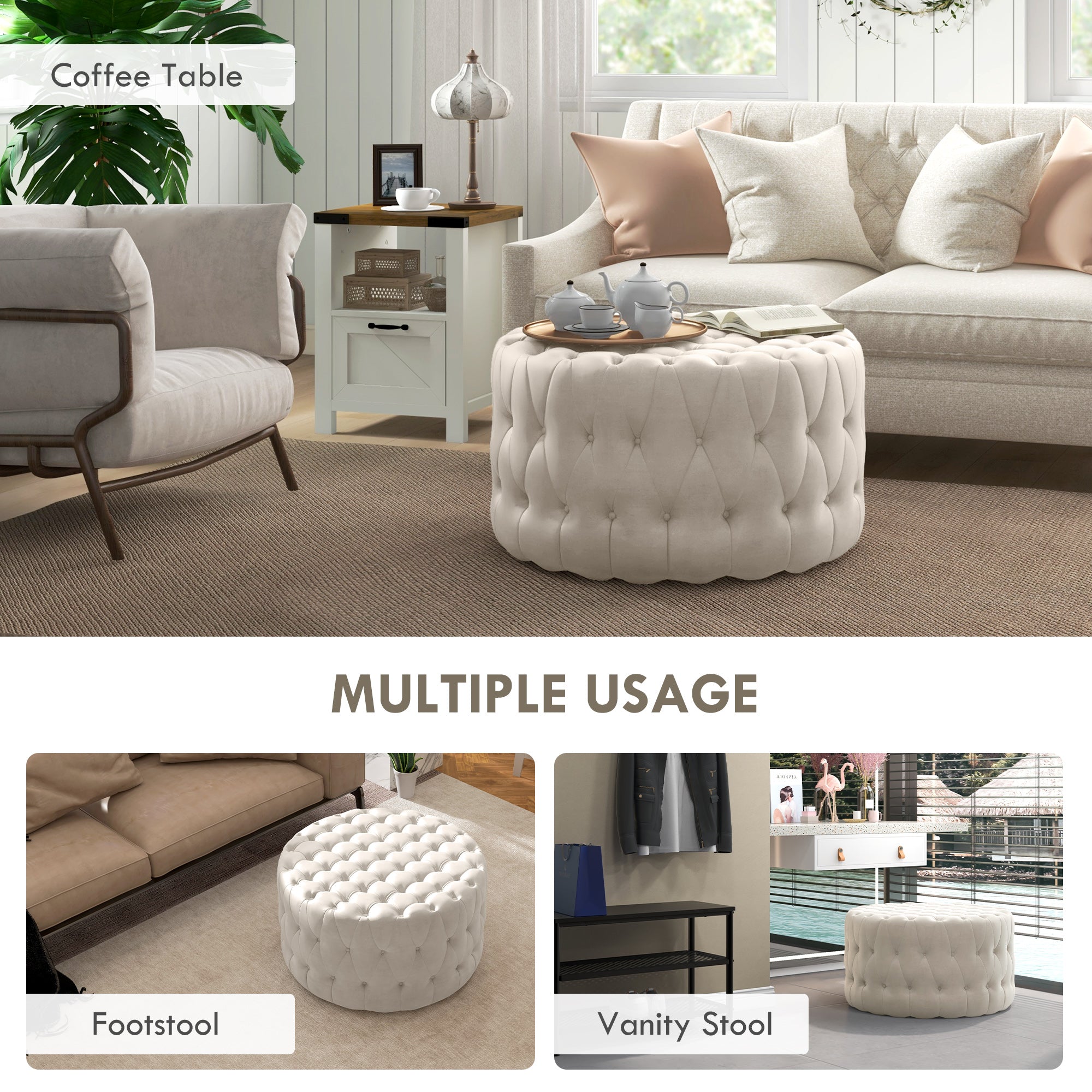 Gray Velvet Ottoman Table