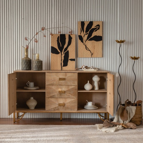 Cómoda de 9 cajones, Cómodas y cajoneras modernas, Soporte para TV, Cómoda de madera clara para dormitorio, sala de estar, pasillo