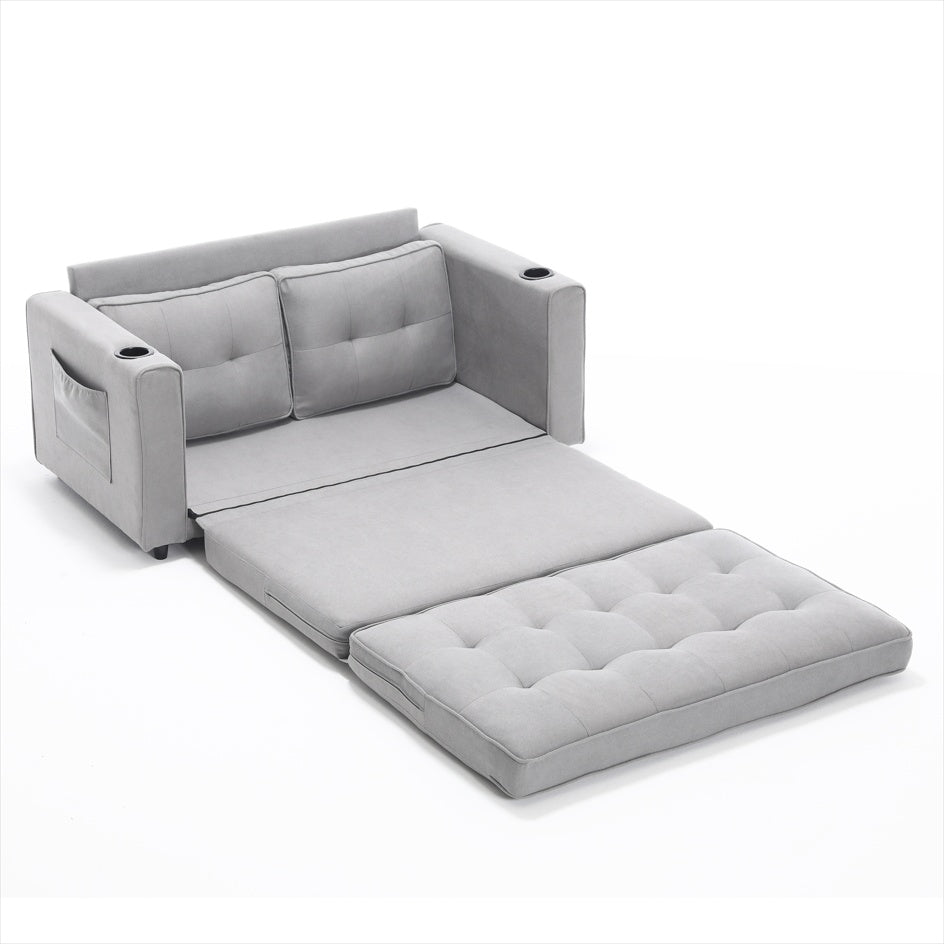 Sofá Futón Tapizado 3 en 1 Convertible en Cama, Loveseat Plegable con Tapizado y Cama Extensible con Colchón Extraíble
