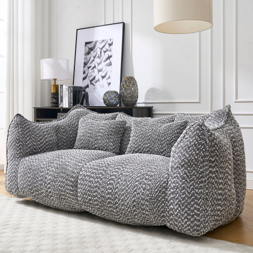 Compressed Plush Bean Bag Sofa Couch- High-Resilience Foam Filled, Ultra-Soft Boucle Lounge Chair For One Or Two People, Cozy Living Room Seating For Reading, Gaming & Relaxing, Space-Saving Vacuum