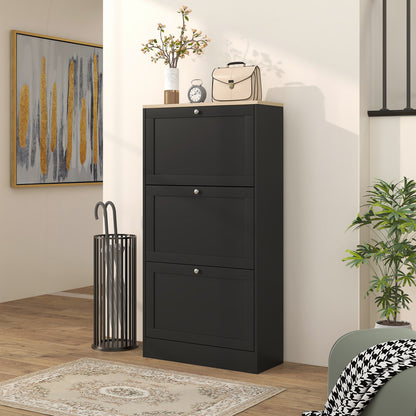 Modern Shoe Storage Cabinet with 3 Flip Drawers and Adjustable Shelves for 12-18 Pairs of Shoes