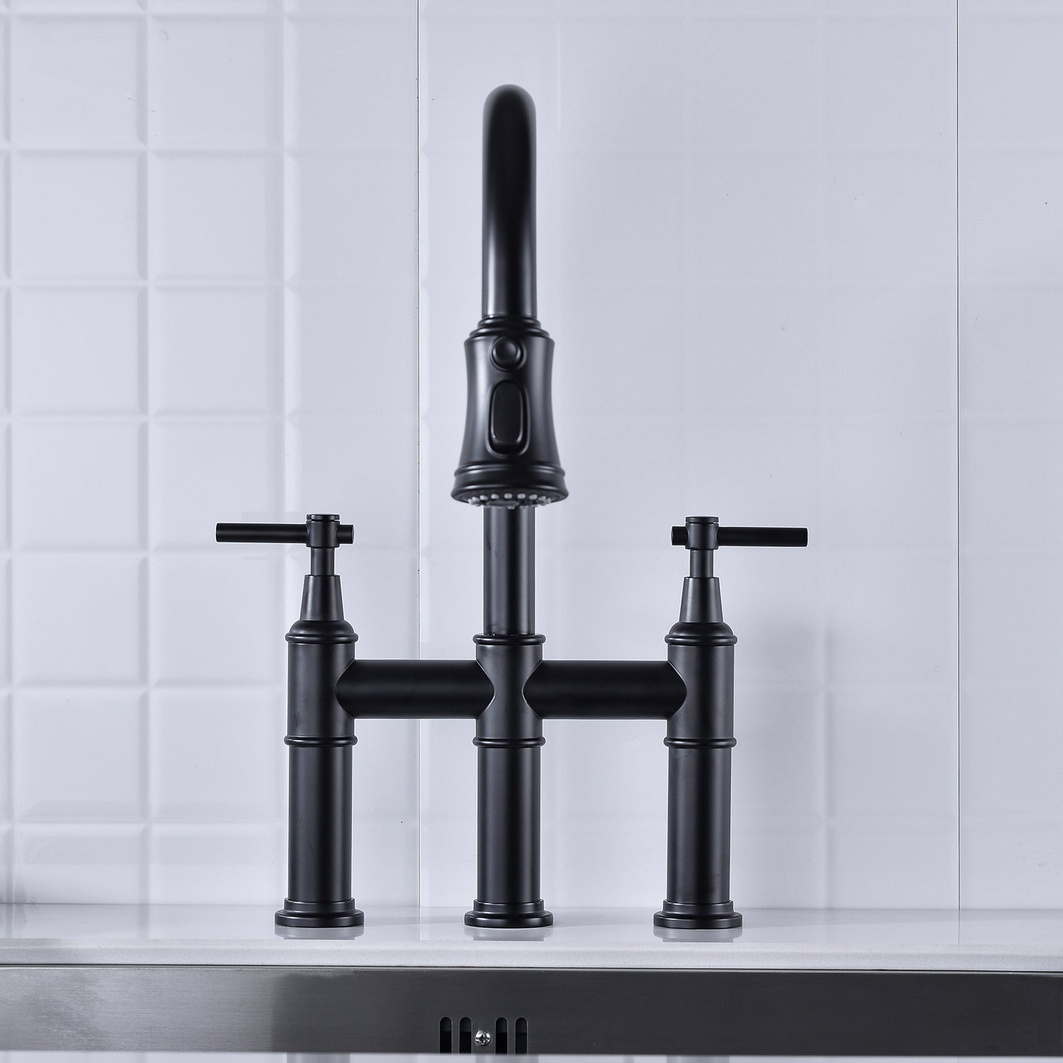 Matte Black Dual-Handle Kitchen Faucet