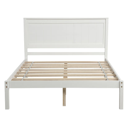 Platform Bed Frame With Headboard , Wood Slat Support , No Box Spring Needed ,Full,White